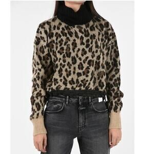 Sacai Alpaca Sweater Small Medium JP 2 Wool Leopard Turtleneck Animal